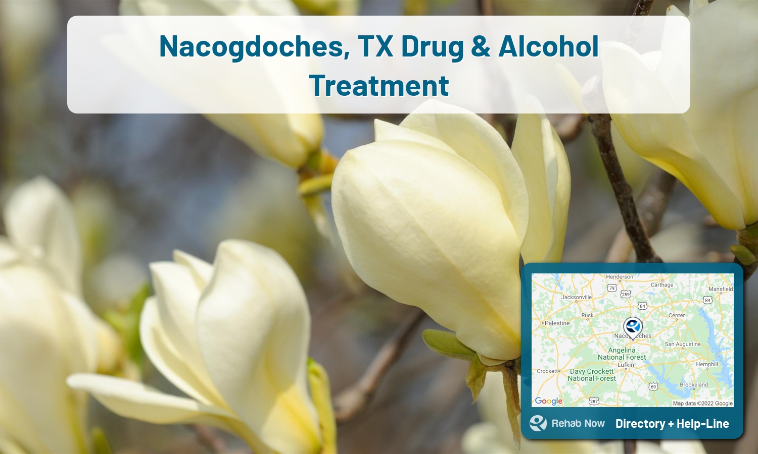 Nacogdoches, TX Treatment Centers. Find drug rehab in Nacogdoches, Texas, or detox and treatment programs. Get the right help now!