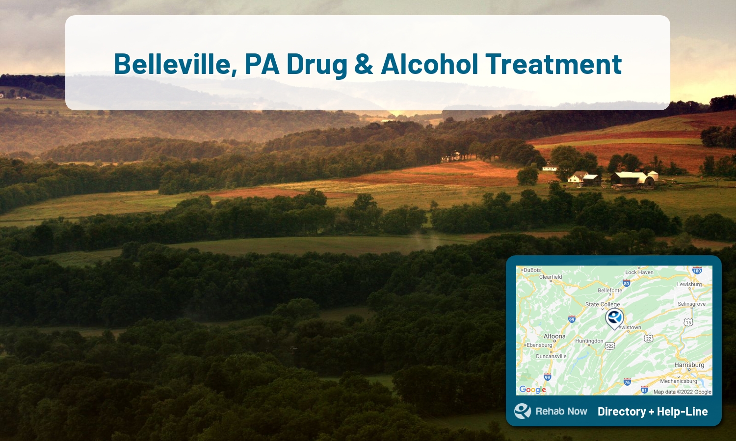 Drug rehab and alcohol treatment services nearby Belleville, PA. Need help choosing a treatment program? Call our free hotline!