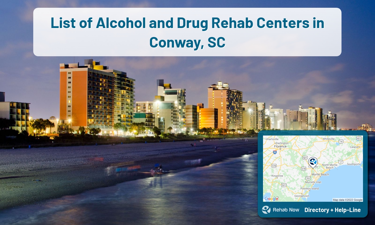 List of alcohol and drug treatment centers near you in Conway, South Carolina. Research certifications, programs, methods, pricing, and more.