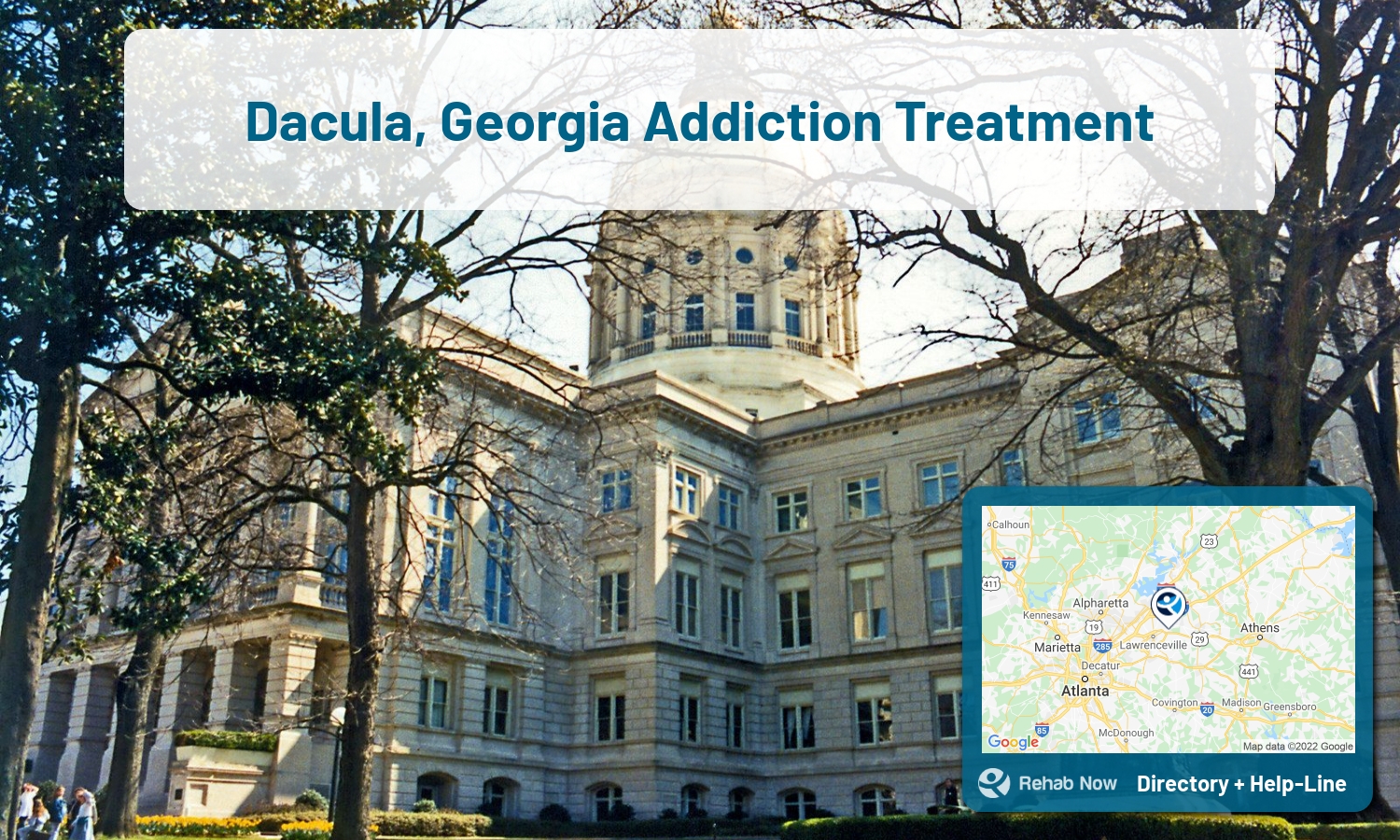 List of alcohol and drug treatment centers near you in Dacula, Georgia. Research certifications, programs, methods, pricing, and more.