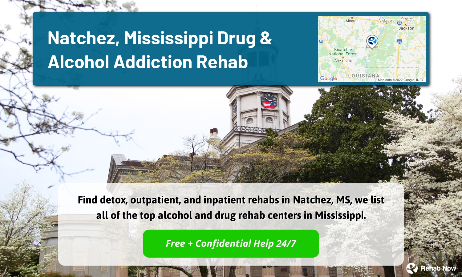 Find detox, outpatient, and inpatient rehabs in Natchez, MS, we list all of the top alcohol and drug rehab centers in Mississippi.