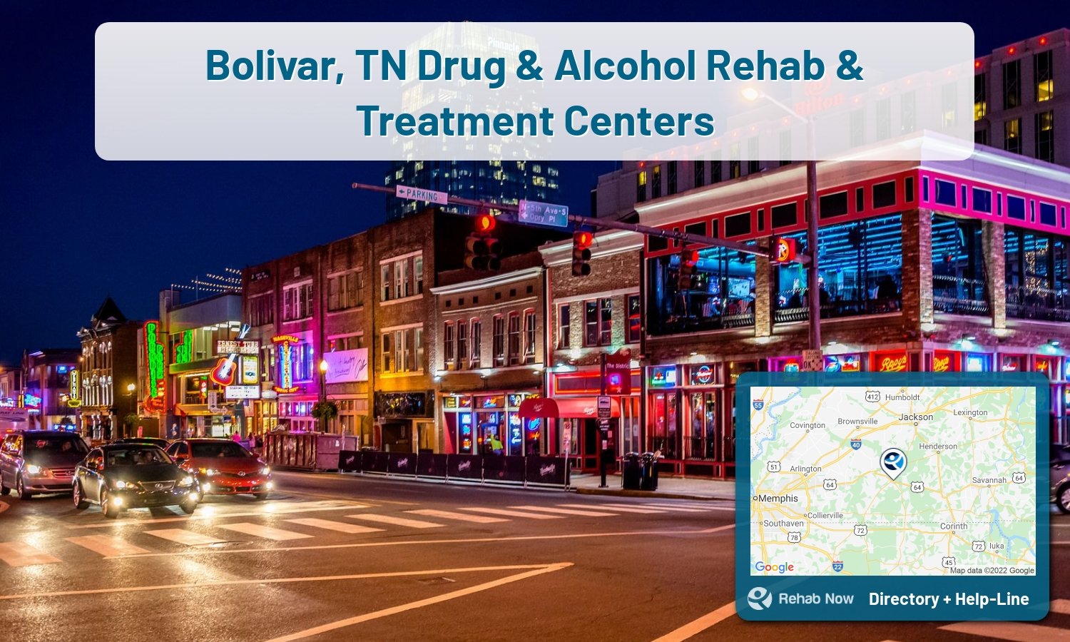 Need treatment nearby in Bolivar, Tennessee? Choose a drug/alcohol rehab center from our list, or call our hotline now for free help.