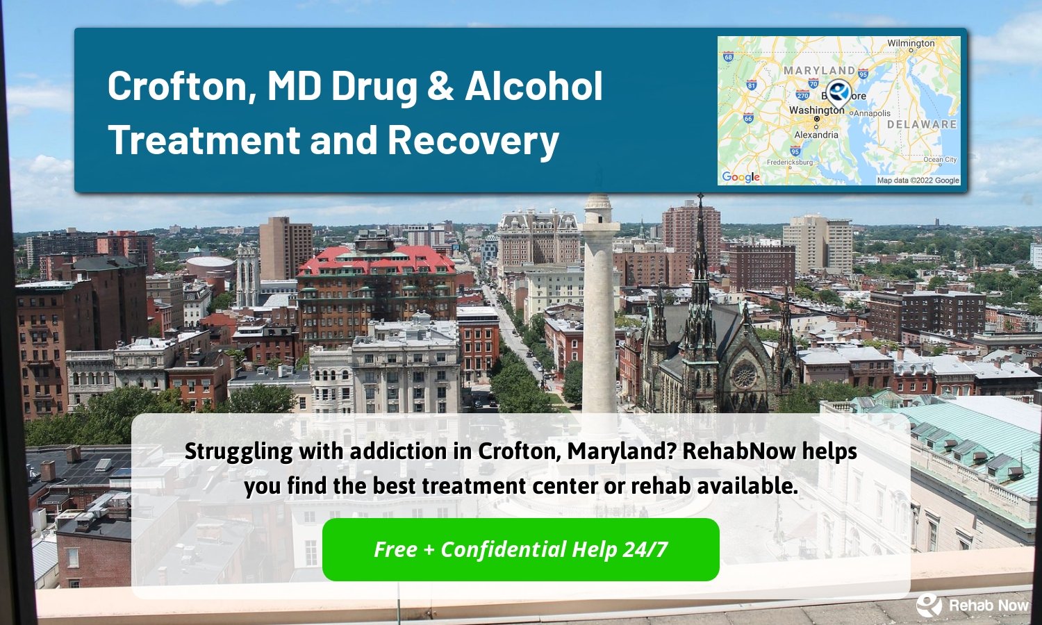 Struggling with addiction in Crofton, Maryland? RehabNow helps you find the best treatment center or rehab available.