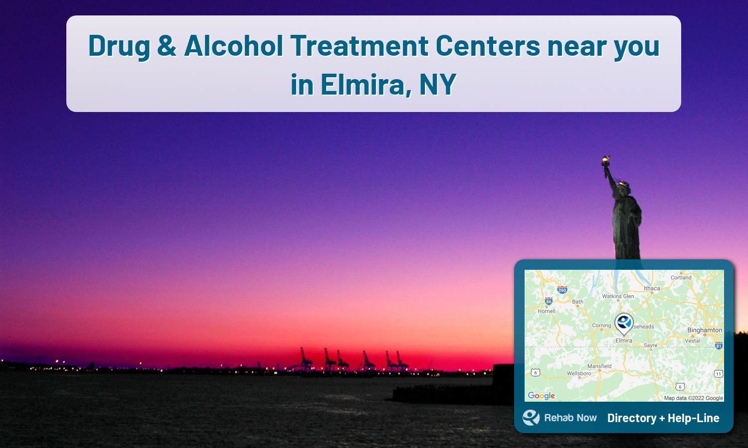 Need treatment nearby in Elmira, New York? Choose a drug/alcohol rehab center from our list, or call our hotline now for free help.