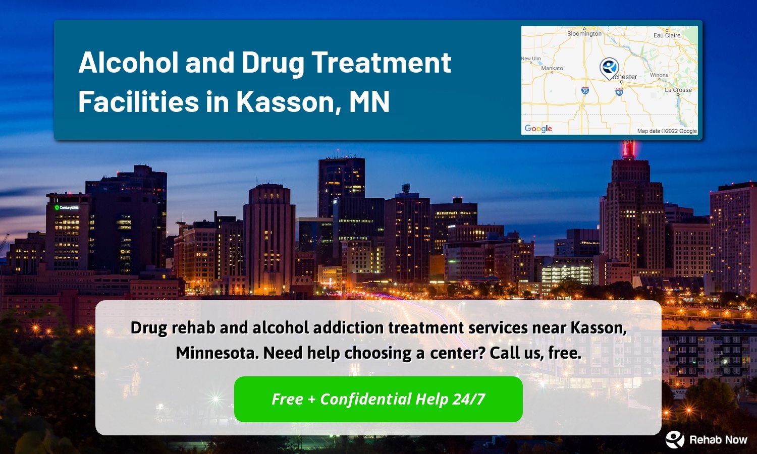 Drug rehab and alcohol addiction treatment services near Kasson, Minnesota. Need help choosing a center? Call us, free.