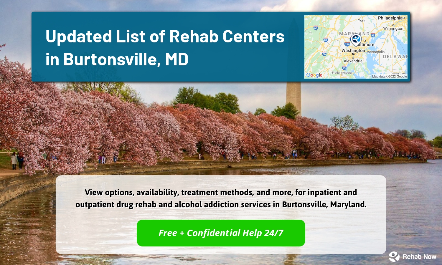 View options, availability, treatment methods, and more, for inpatient and outpatient drug rehab and alcohol addiction services in Burtonsville, Maryland.