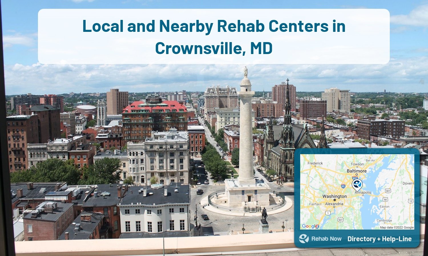 Struggling with addiction in Crownsville, Maryland? RehabNow helps you find the best treatment center or rehab available.