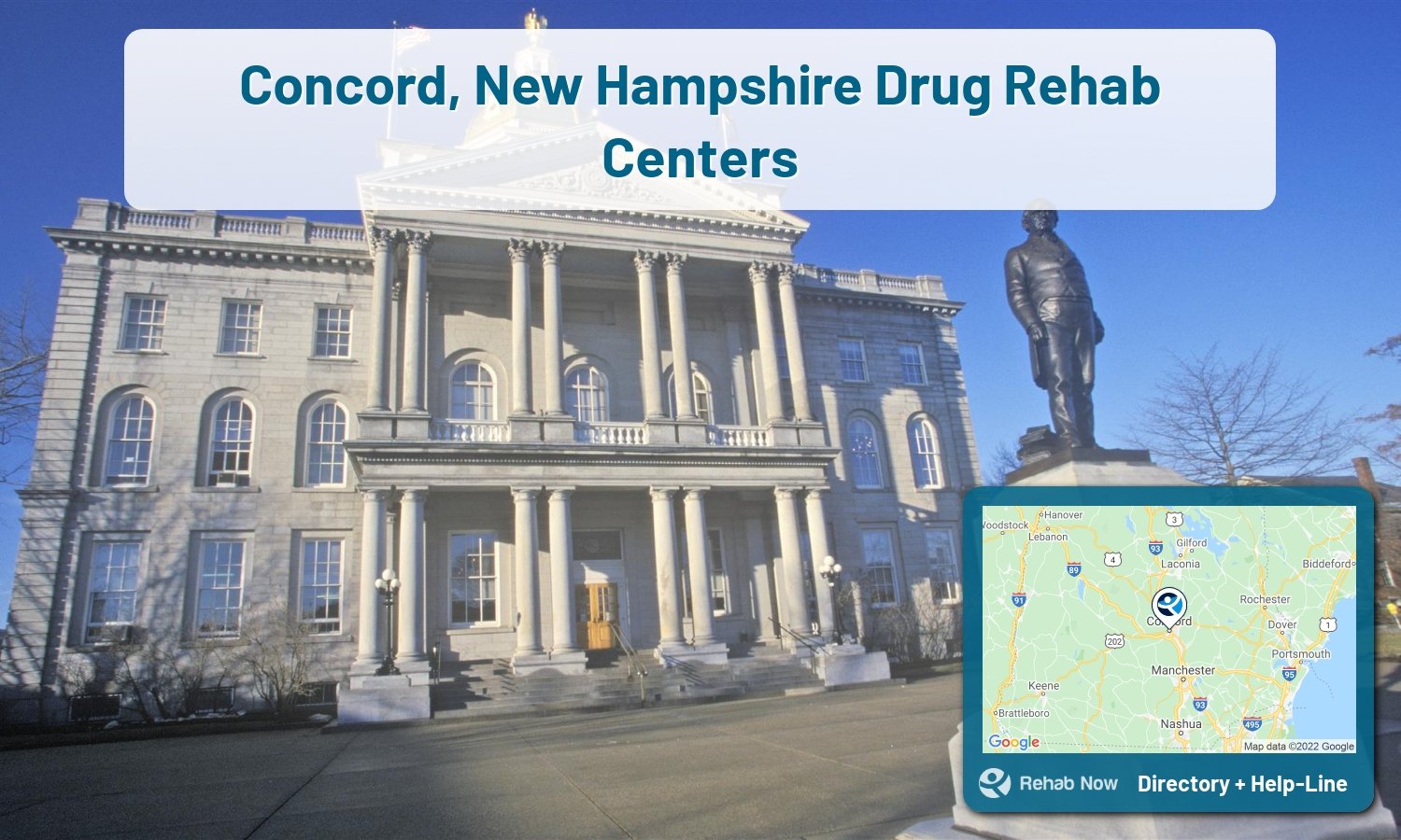 Ready to pick a rehab center in Concord? Get off alcohol, opiates, and other drugs, by selecting top drug rehab centers in New Hampshire