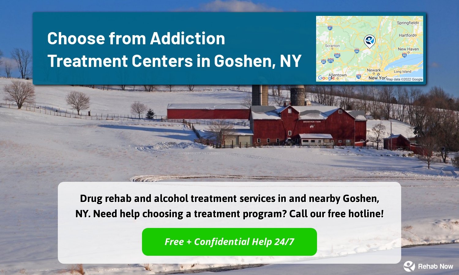 Drug rehab and alcohol treatment services in and nearby Goshen, NY. Need help choosing a treatment program? Call our free hotline!