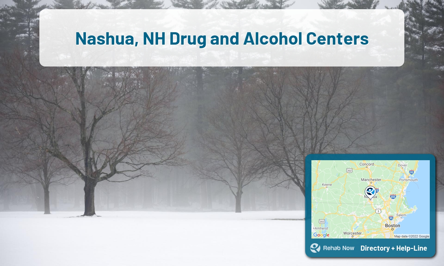 Need treatment nearby in Nashua, New Hampshire? Choose a drug/alcohol rehab center from our list, or call our hotline now for free help.