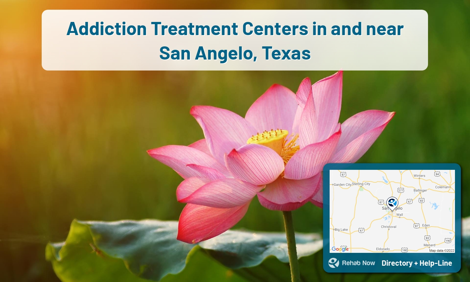 Our experts can help you find treatment now in San Angelo, Texas. We list drug rehab and alcohol centers in Texas.