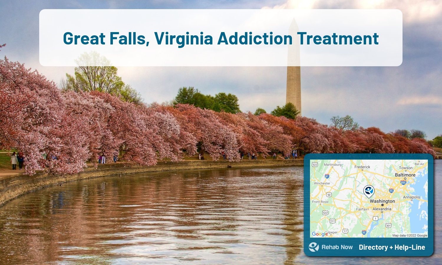 Drug rehab and alcohol treatment services nearby Great Falls, VA. Need help choosing a treatment program? Call our free hotline!