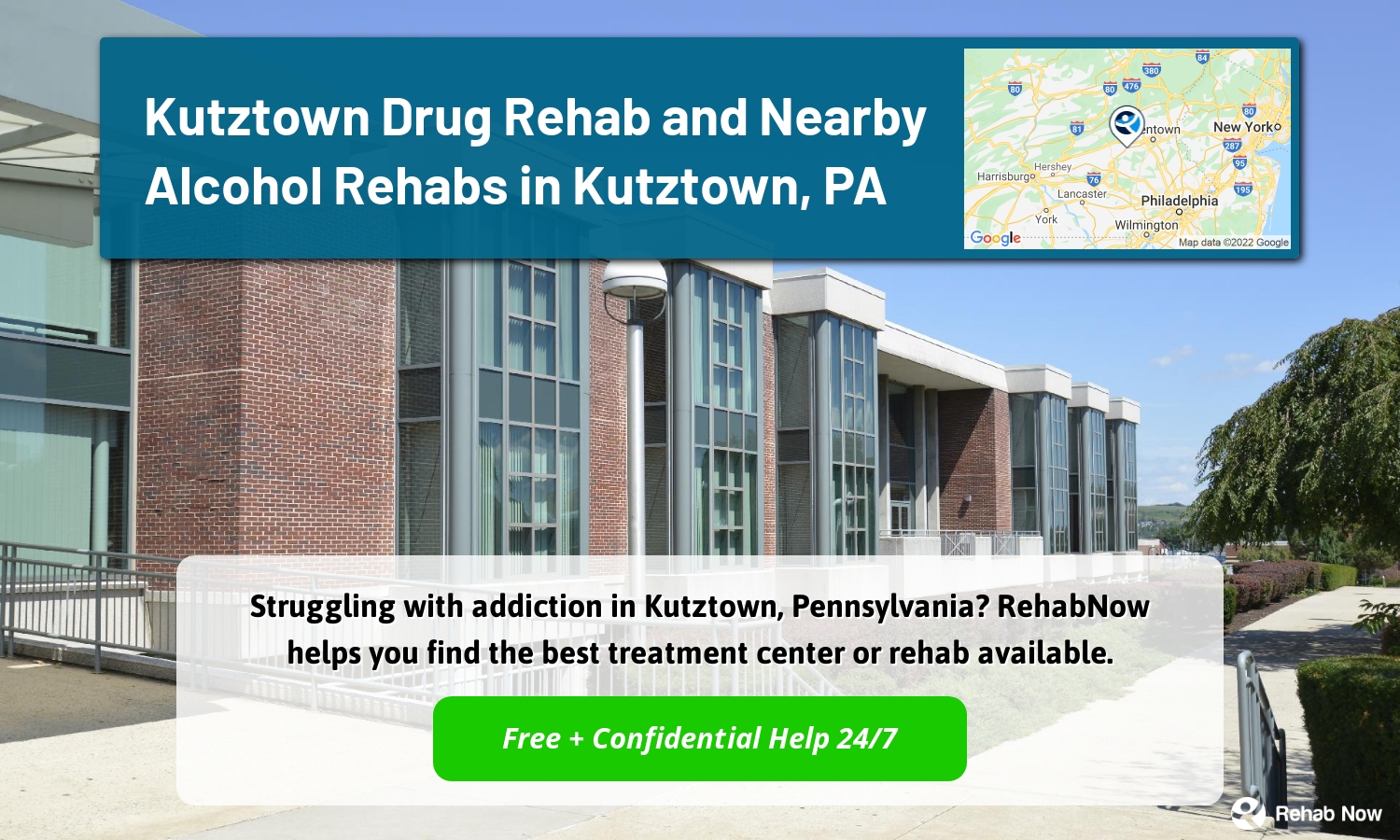 Struggling with addiction in Kutztown, Pennsylvania? RehabNow helps you find the best treatment center or rehab available.