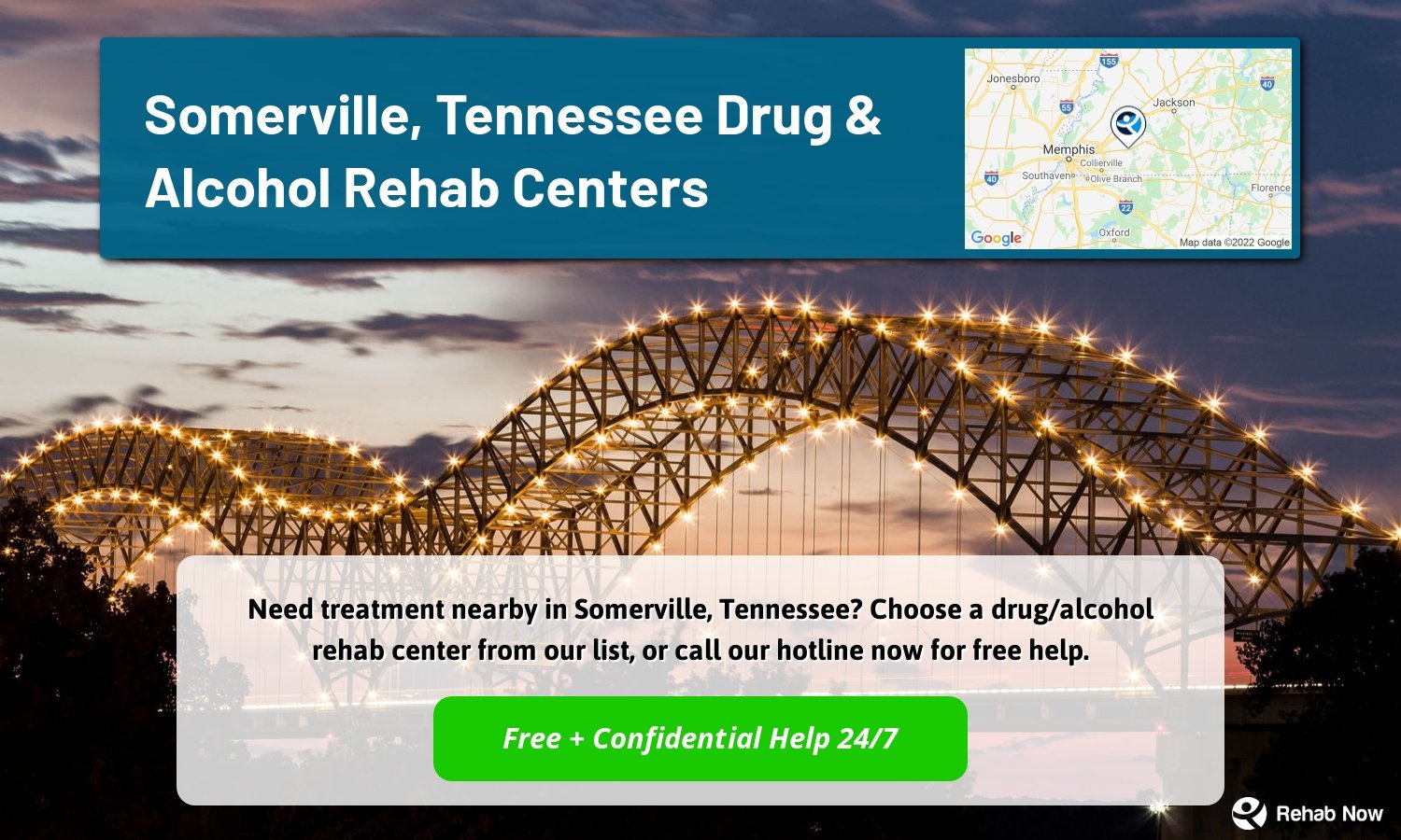 Need treatment nearby in Somerville, Tennessee? Choose a drug/alcohol rehab center from our list, or call our hotline now for free help.