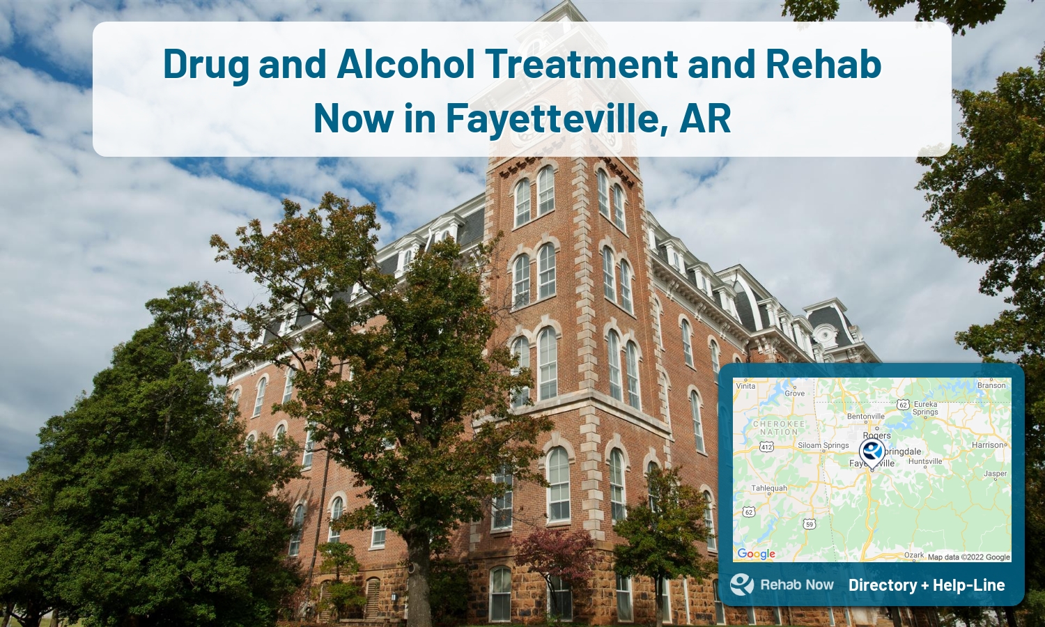 Struggling with addiction in Fayetteville, Arkansas? RehabNow helps you find the best treatment center or rehab available.