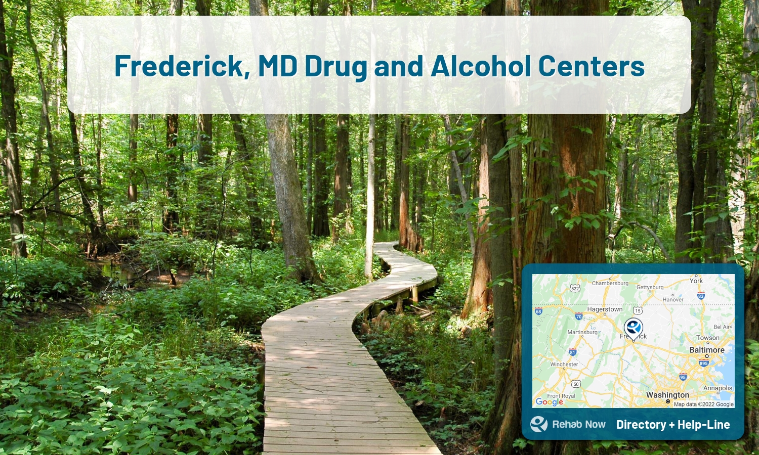 Need treatment nearby in Frederick, Maryland? Choose a drug/alcohol rehab center from our list, or call our hotline now for free help.