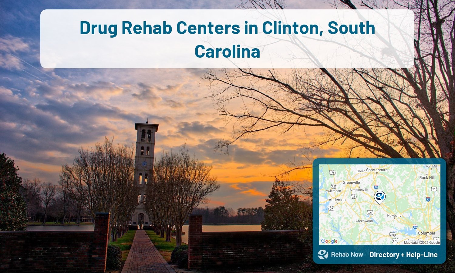List of alcohol and drug treatment centers near you in Clinton, South Carolina. Research certifications, programs, methods, pricing, and more.