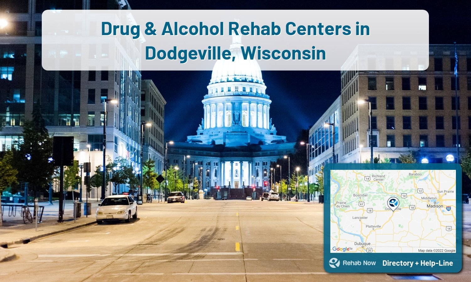 Drug rehab and alcohol treatment services near you in Dodgeville, Wisconsin. Need help choosing a center? Call us, free.