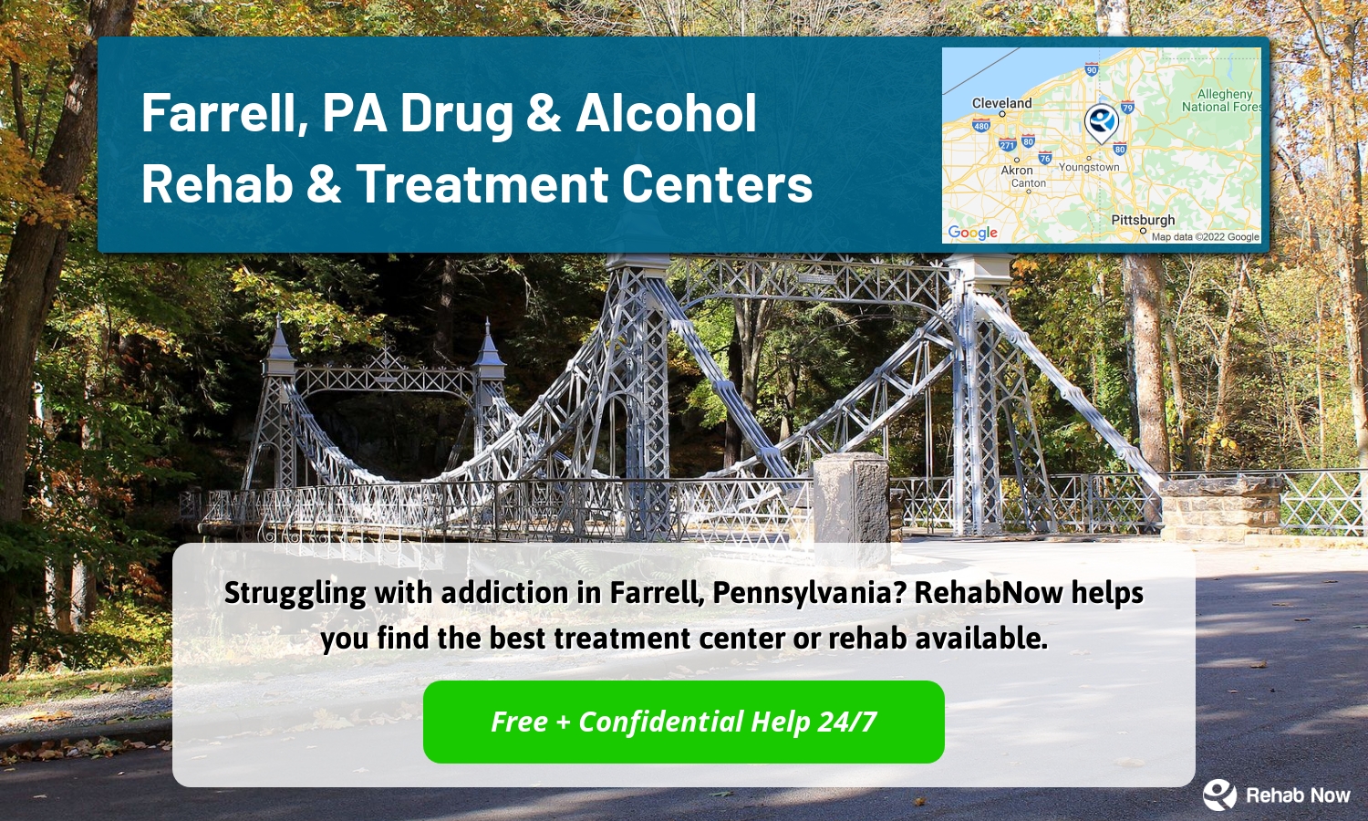 Struggling with addiction in Farrell, Pennsylvania? RehabNow helps you find the best treatment center or rehab available.
