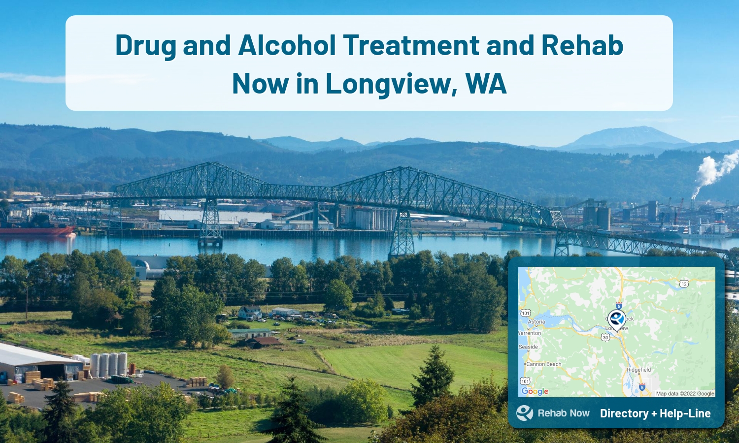 Need treatment nearby in Longview, Washington? Choose a drug/alcohol rehab center from our list, or call our hotline now for free help.