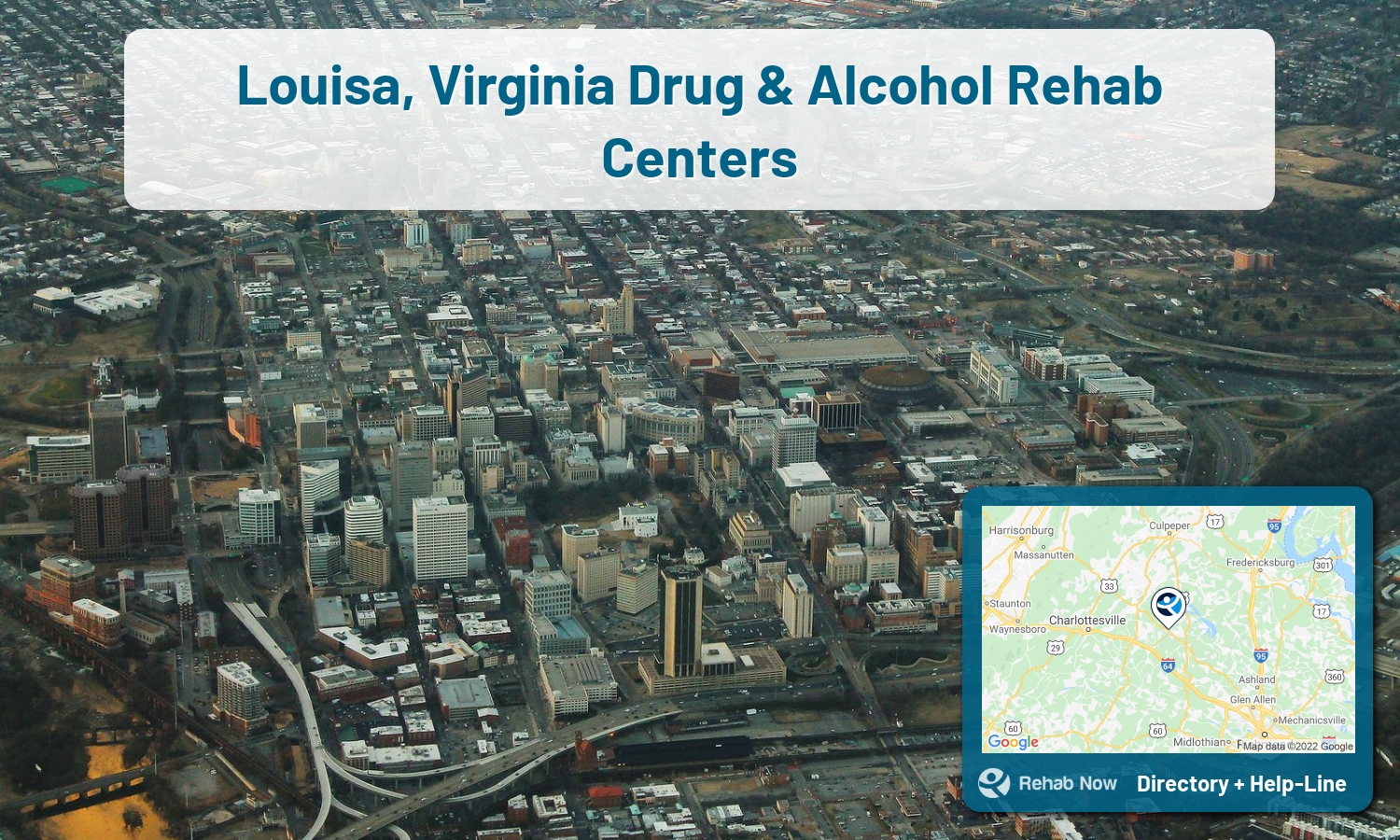 Louisa, VA Treatment Centers. Find drug rehab in Louisa, Virginia, or detox and treatment programs. Get the right help now!