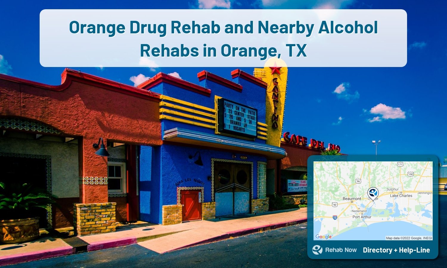 Need treatment nearby in Orange, Texas? Choose a drug/alcohol rehab center from our list, or call our hotline now for free help.