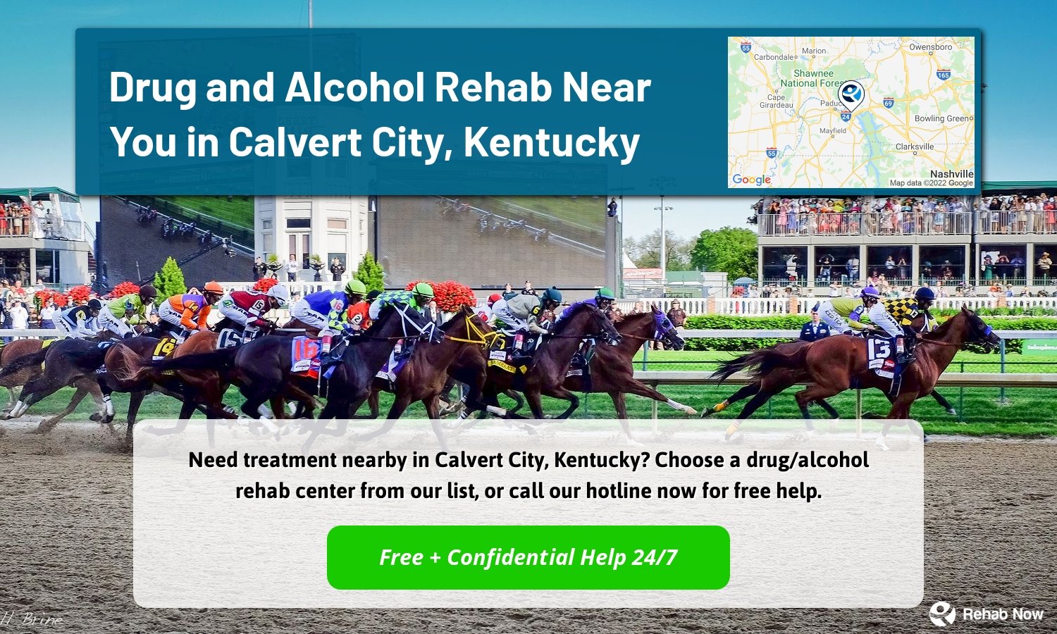 Need treatment nearby in Calvert City, Kentucky? Choose a drug/alcohol rehab center from our list, or call our hotline now for free help.