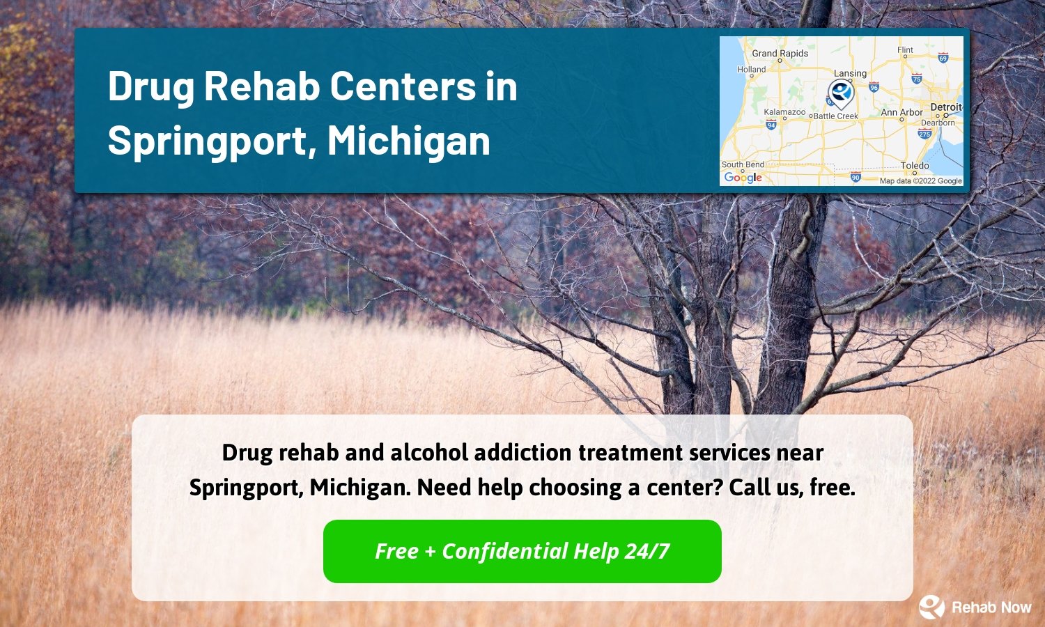 Drug rehab and alcohol addiction treatment services near Springport, Michigan. Need help choosing a center? Call us, free.