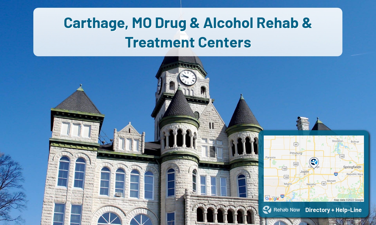 Our experts can help you find treatment now in Carthage, Missouri. We list drug rehab and alcohol centers in Missouri.