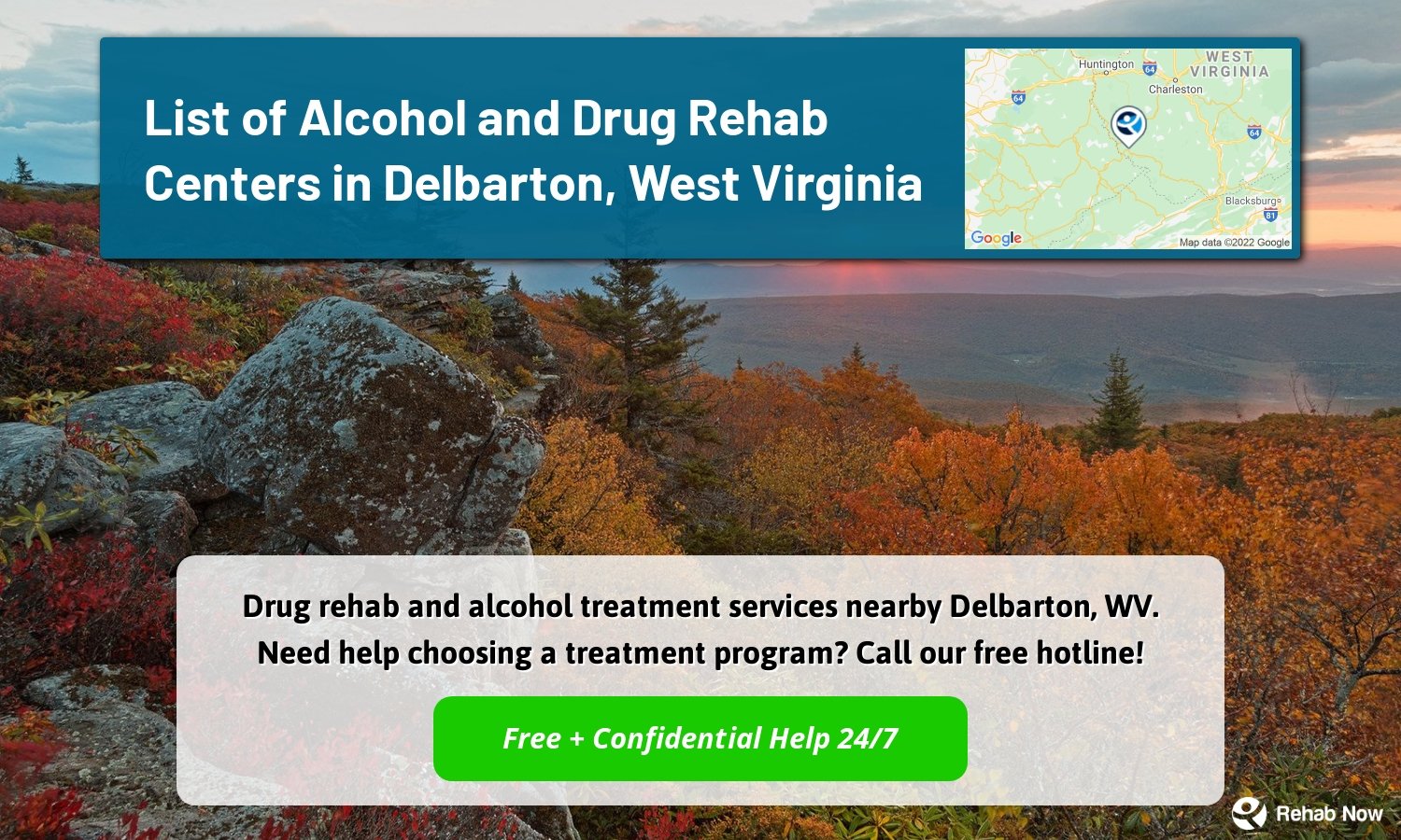 Drug rehab and alcohol treatment services nearby Delbarton, WV. Need help choosing a treatment program? Call our free hotline!