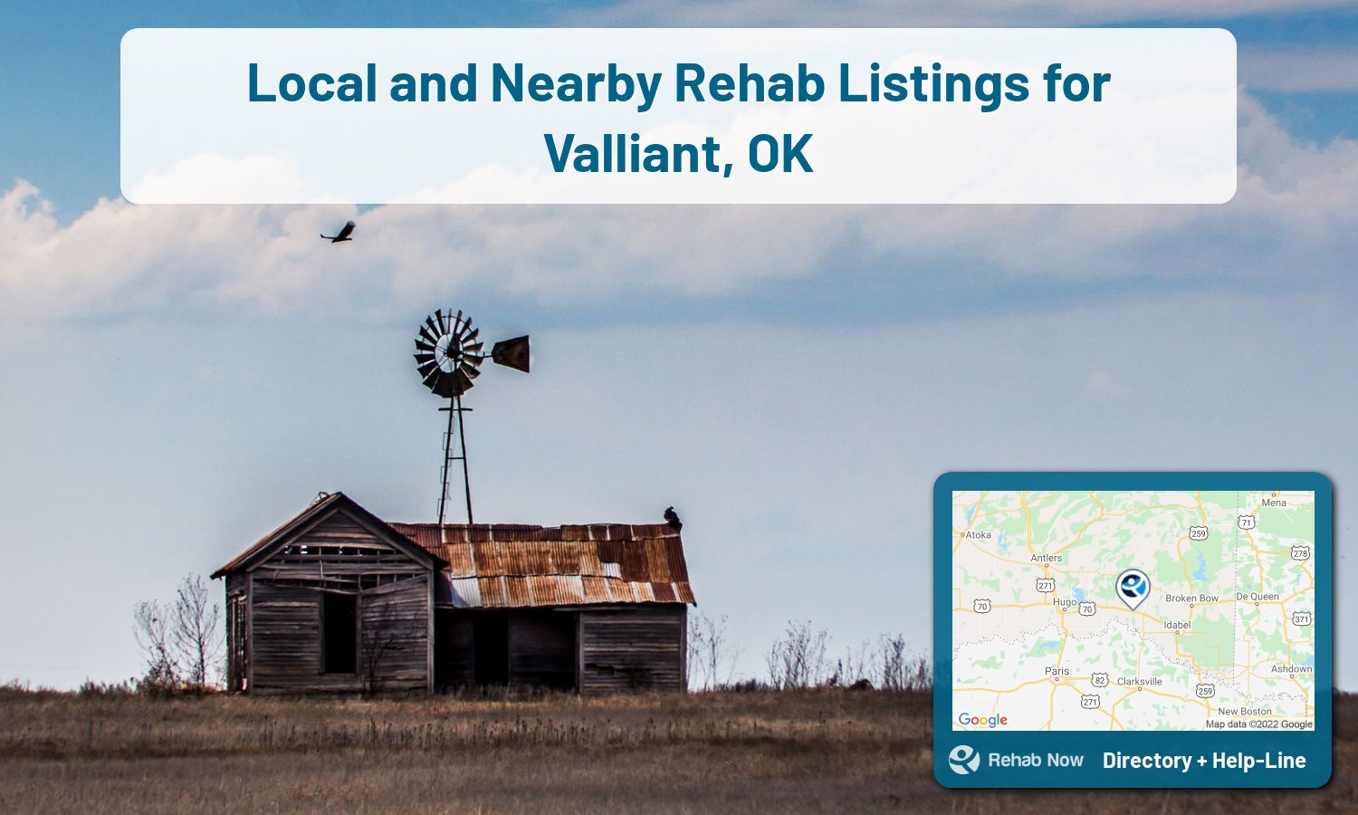 Need treatment nearby in Valliant, Oklahoma? Choose a drug/alcohol rehab center from our list, or call our hotline now for free help.