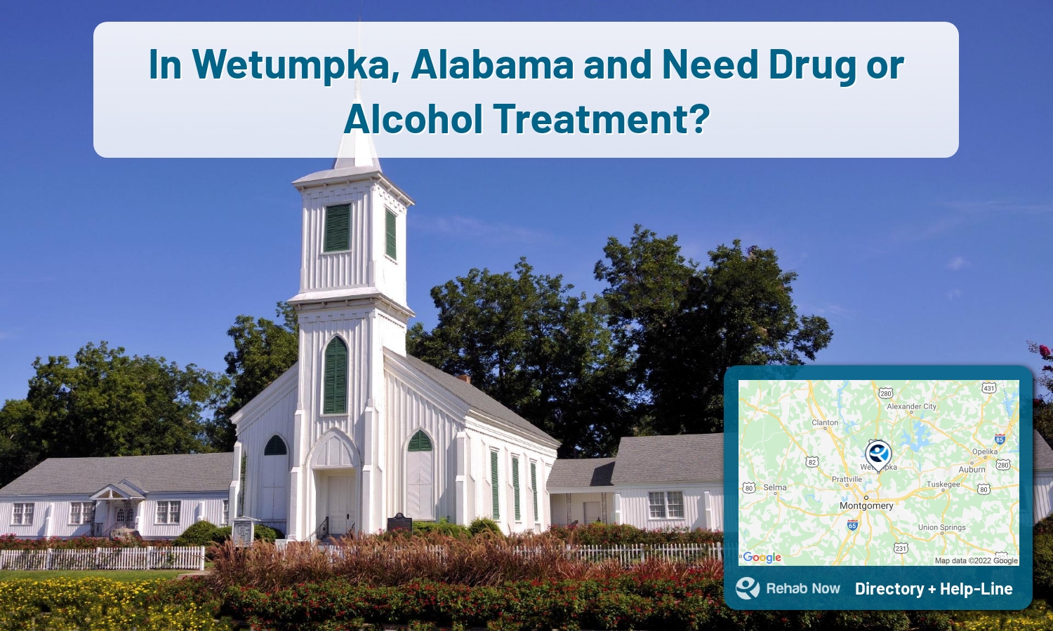Need treatment nearby in Wetumpka, Alabama? Choose a drug/alcohol rehab center from our list, or call our hotline now for free help.